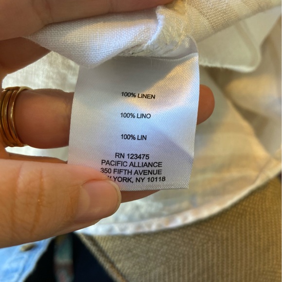 Ellen Tracy 100% Linen Sleeveless Beige and White Stripe Button Down Women’s M - Picture 4 of 5